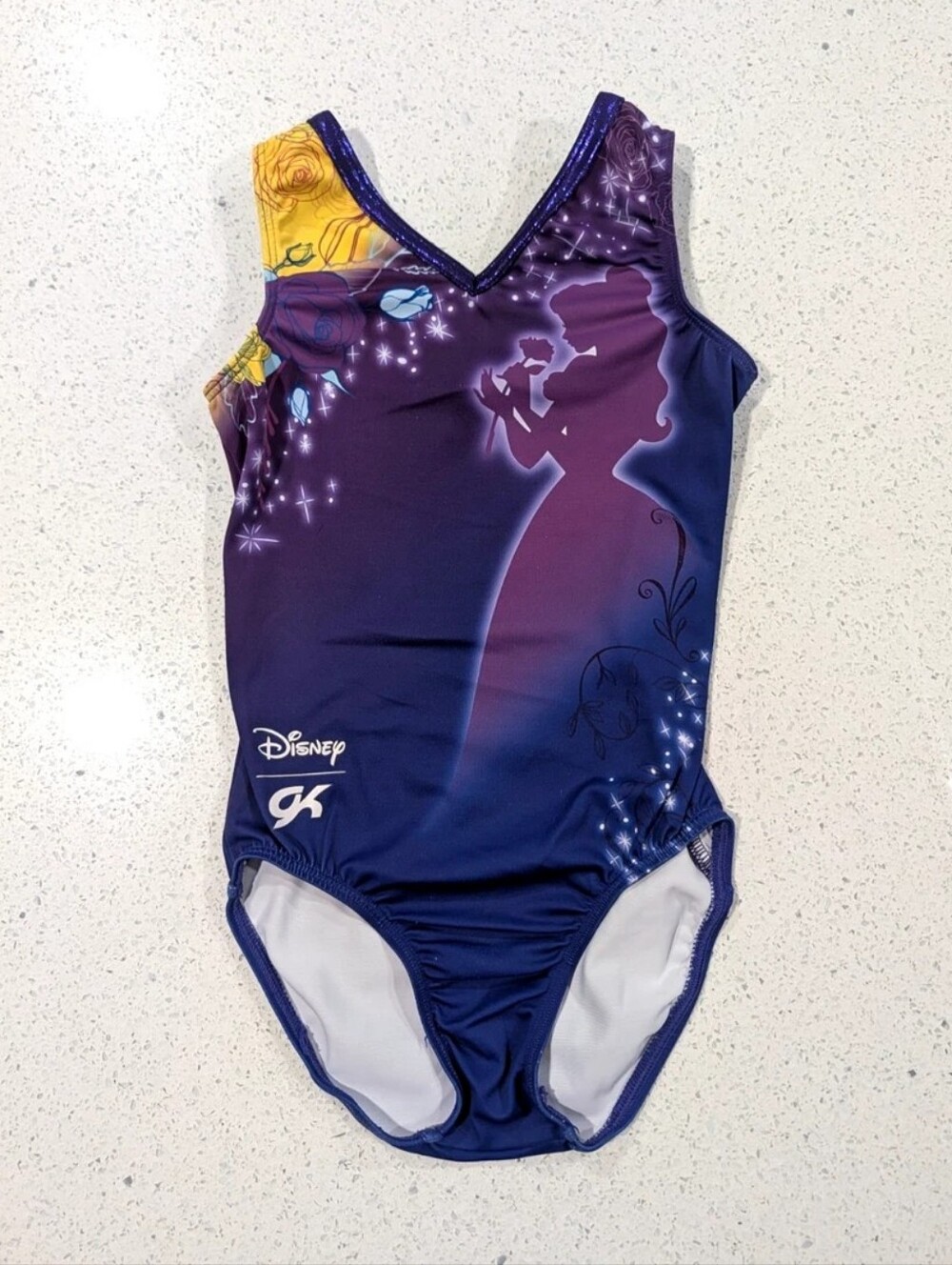DISNEY GK Elite Gymnastics Dance Leotard Child CM Medium Princess Beauty & Beast